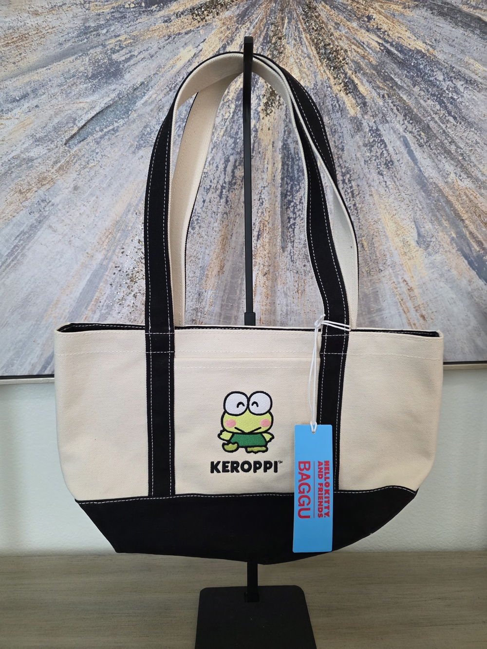 Baggu Keroppi Canvas Tote Bag in Cream and Black